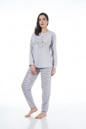 Estiva Desenli Uzun Kol Viskon Bayan Pijama Takım - 6