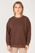 Kadın Sıfır Yaka Oversize Sweatshirt Kahverengi - 1