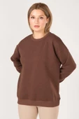 Kadın Sıfır Yaka Oversize Sweatshirt Kahverengi - 2