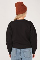 Kadın Sıfır Yaka Crop Sweatshirt Siyah - 6