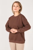 Kadın Sıfır Yaka Oversize Sweatshirt Kahverengi - 4