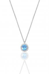 Gümüş rodyumlu akuamarin taşlı pırlanta montür kolye ve küpe seti - 2