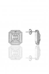 Gümüş Rodyumlu Pırlanta Montürlü Taşlı Baget Kolye ve Küpe Seti thumbnail 3