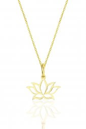 Gümüş altın yaldızlı sonsuz yaşamın simgesi lotus çiçeği kolye - 1