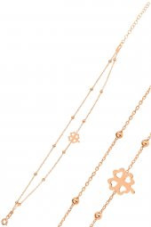 Gümüş rose top top çift zincirli yonca bileklik - 1