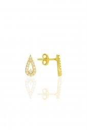 Gümüş altın yaldızlı zirkon taşlı damla küpe - 1