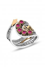 Gümüş kök yakut taşlı telkari işlemeli ayarlamalı yüzük - 1