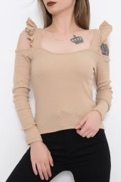 Askılı Fırfırlı Bluz Vizon - 9935.1567. - 1