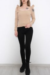 Askılı Fırfırlı Bluz Vizon - 9935.1567. - 2