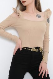 Askılı Fırfırlı Bluz Vizon - 9935.1567. - 5