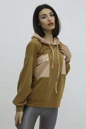 Kapşonlu Çift Cepli Sweat Taba - P-019798 - 3