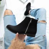 SEDEF KAYMAZ KAUÇUK TABAN YAN FERMUAR DETAY FERMUARLI KADIN SİYAH TOPUKLU BOT - 2