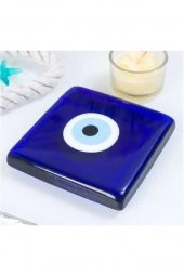 Dekoratif Kalın Cam Kağıt Ağırlığı Nazar Boncuğu 10x10 Gider Kapak Süsü Cam Nazarlık Masaüstü Notluk - 1