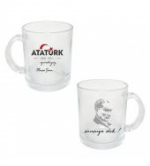 Kişiye Özel Atatürk ve Bayrak Baskılı Şeffaf Cam Kupa Bardak HK2312 thumbnail 1