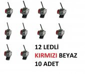 MİNİ TAKOZ LAMBA 12 LEDLİ KIRMIZI  BEYAZ 10 ADET YÜKSEK IŞIK - 1