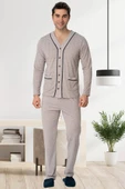 Mecit 22767 Erkek Kahve Önden Düğmeli Büyük Beden Pijama Takımı - 1