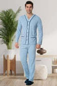 Mecit 22767 Erkek Mavi Önden Düğmeli Büyük Beden Pijama Takımı - 2