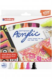 Edding 5000 Kalın Uçlu Akrilik Markör 5’Li Paket (Fosforlu)  5-10 Mm’Lik Kesik Uç thumbnail 5