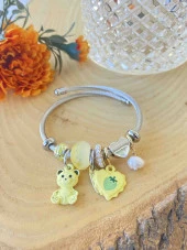 Aksesuar Çarşısı Sarı Ayıcıklı Kalp Tasarımlı Charm Bileklik thumbnail 4