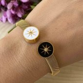 Aksesuar Çarşısı Çelik Charm Kelepçe Rengarenk Mineli Gold - 5