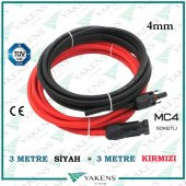 Mc4 Soketli (3m+3m) 6 Metre 4mm Güneş Paneli Hazır Solar Kablo Siyah Kırmızı - 1
