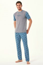 4538 Kısa Kollu Erkek Pijama Takımı-yeşil - 1