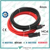 Mc4 Soketli (8m+8m) 16 Metre 4mm Güneş Paneli Hazır Solar Kablo Siyah Kırmızı - 1