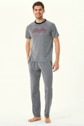 Feyza 4509 Erkek Gri Nakışlı Pijama Takımı - 1