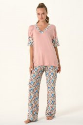 Kadın Yaprak Baskılı Pijama Takımı 4428 - 1