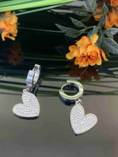 Aksesuar Çarşısı Zirkon Taş Kalp Tasarımlı Silver Çelik Küpe - 1