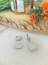 Aksesuar Çarşısı Zirkon Taş Kalp Tasarımlı Silver Çelik Küpe - 2