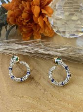 Aksesuar Çarşısı Renkli Zilkon Taşlı Yılan Küpe thumbnail 4