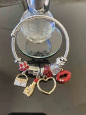 Aksesuar Çarşısı Kalp,Ruj,Dudak ve Çanta Tasarımlı Charm Bileklik - 4