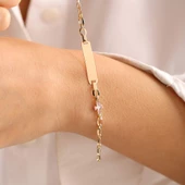 Altın Çocuk Bileklik Yonca Form Pembe Mine - 1