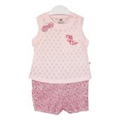 Bibaby Pink Flowers Şortlu Jakarlı Bebek Takımı - 2 li - Pembe - 1