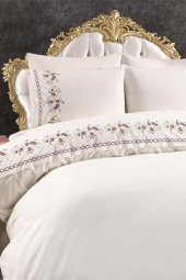 Çeyiz Diyarı Nevruz Nakışlı %100 Pamuklu 6 Parça Nevresim Takımı Krem - 5