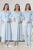 Mecit 1924 Bayan Hamile Lohusa Mavi Sabahlık Gecelik Pijama Takım thumbnail 11