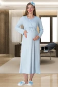 Mecit 1924 Bayan Hamile Lohusa Mavi Sabahlık Gecelik Pijama Takım thumbnail 10