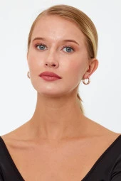 Rose Gold Renk Halka Model Taşlı Gümüş Küpe - 3