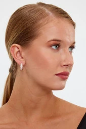 Rose Gold Renk Halka Model Taşlı Gümüş Küpe - 9