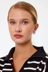 Beyaz Renk Yuvarlak Taşlı Model Gümüş Küpe - 7