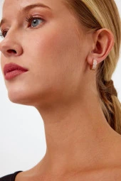 Rose Gold Renk Yuvarlak Taşlı Model Gümüş Küpe - 8