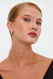 Rose Gold Renk Yuvarlak Taşlı Model Gümüş Küpe - 10