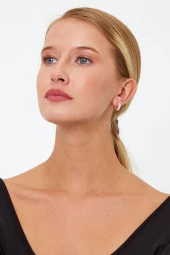 Rose Gold Renk Yuvarlak Taşlı Model Gümüş Küpe - 12