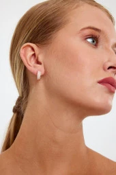 Rose Gold Renk Yuvarlak Taşlı Model Gümüş Küpe - 2