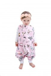 Çocuk Bebek Uyku Tulumu Çift Kat Pazen 1 tog 1-2 Yaş Pembe Dinazor thumbnail 1