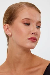 Gold Renk Sonsuzluk İşareti Model Gümüş Küpe - 5