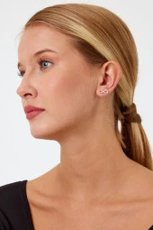 Gold Renk Sonsuzluk İşareti Model Gümüş Küpe - 9