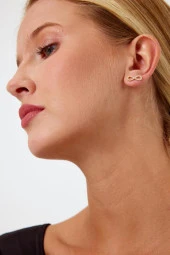 Gold Renk Sonsuzluk İşareti Model Gümüş Küpe - 7