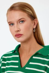 Kare Model Renkli Taşlı Gümüş Küpe - 2